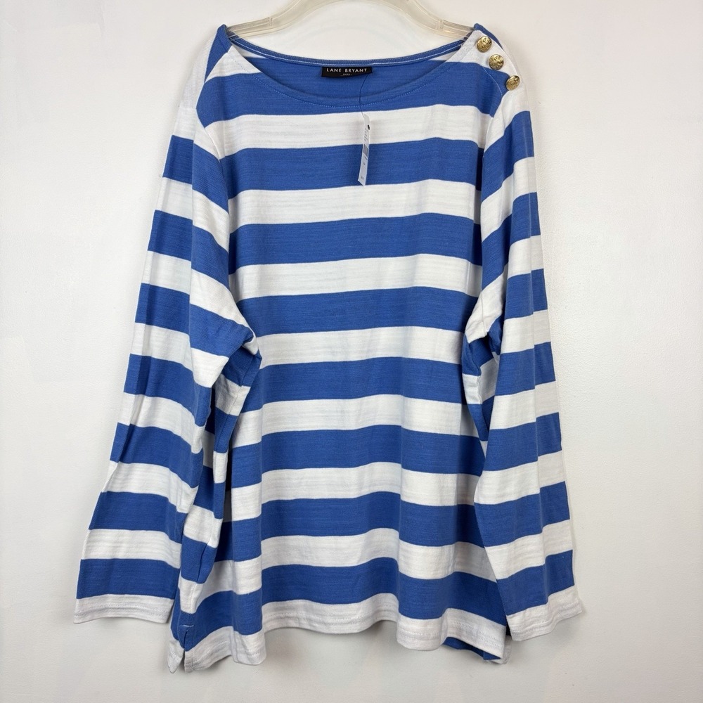 Lane Bryant Tunic Top Women 22 24 Stripe Blue Nautical Coastal Grandma Shirt New